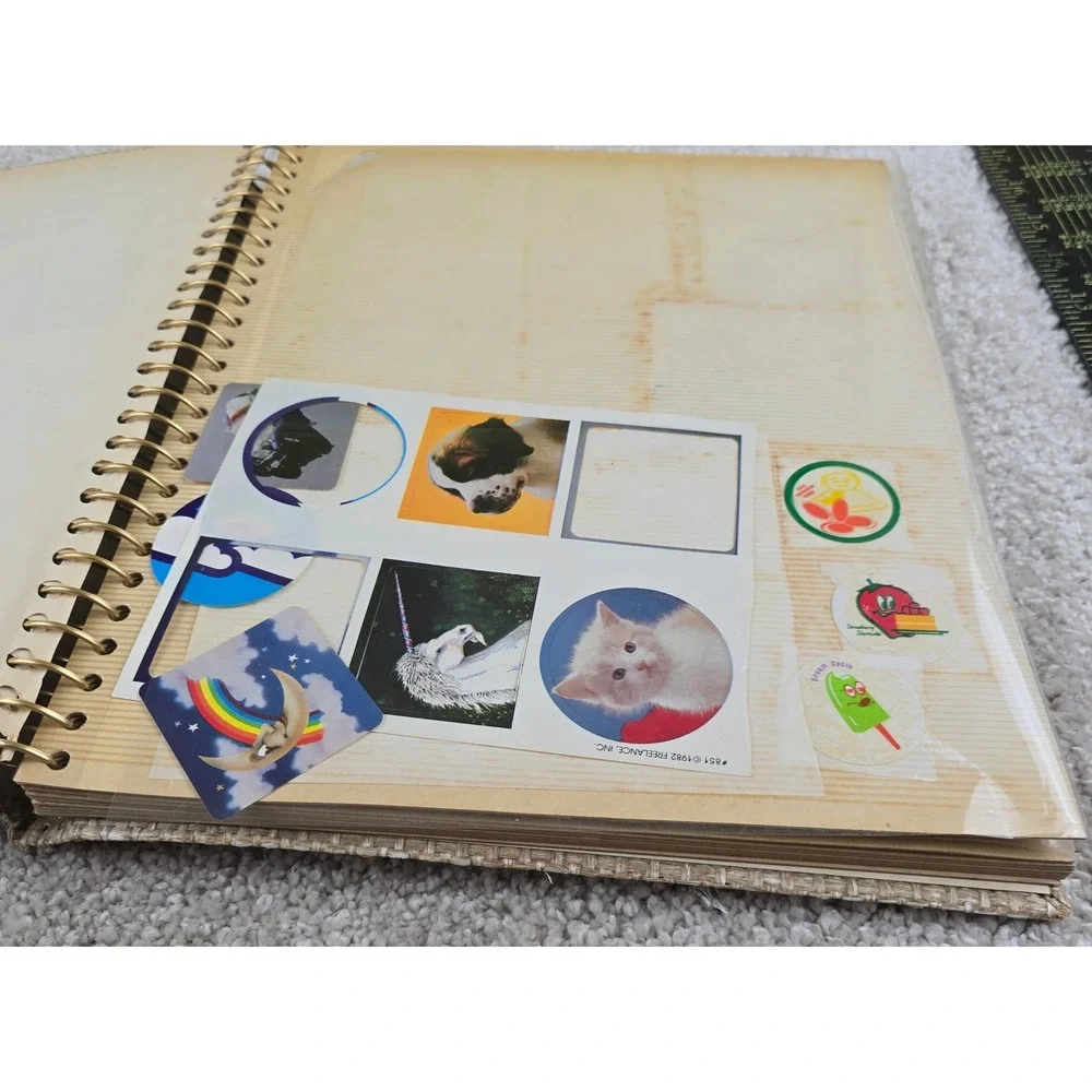 Vintage Sticker Album Tan Pac-Man Scratch Sniff 80s Collection Burlap Spiral